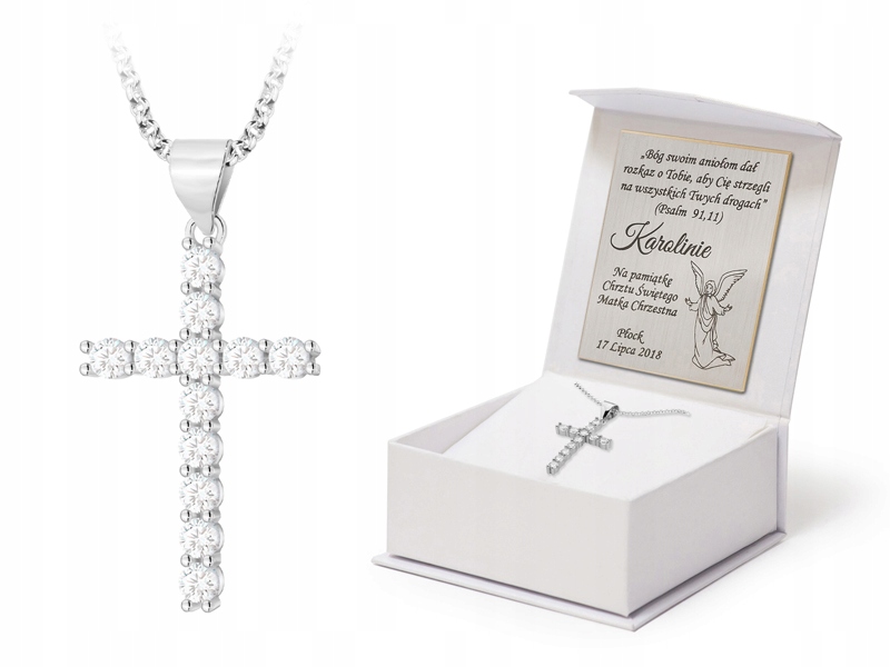 Stříbrný Křížek ryzost 925 S Kubickým Řetízek , Řetízek 45 cm Gravírování