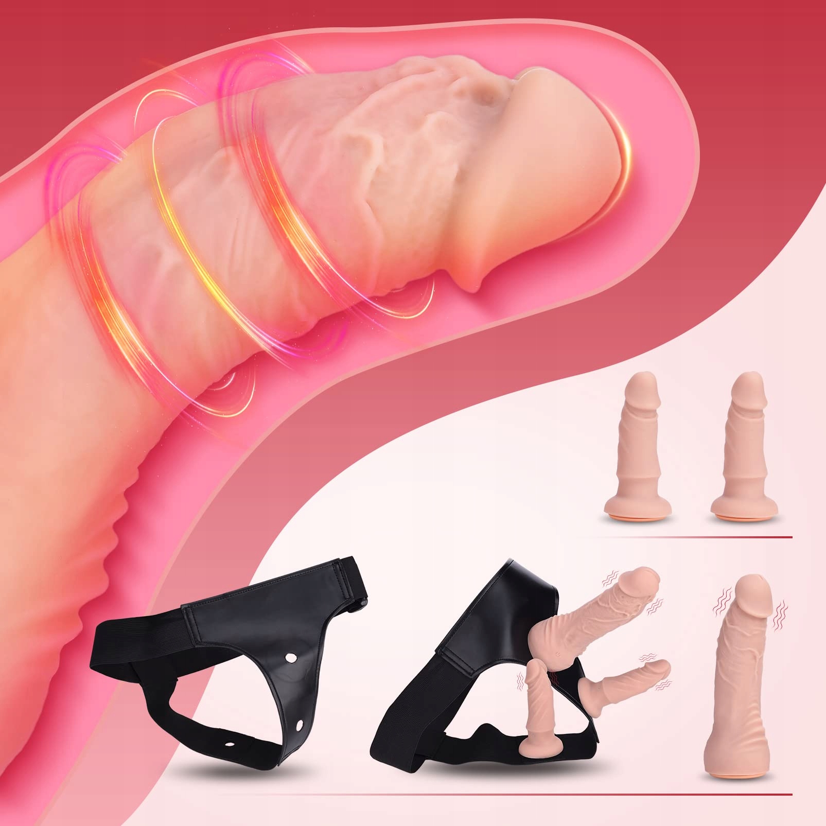 UTIMI Zestaw Strapon z 3 Dildo Silikonowymi Regulowanym Paskiem Dla Par — miniatura 4
