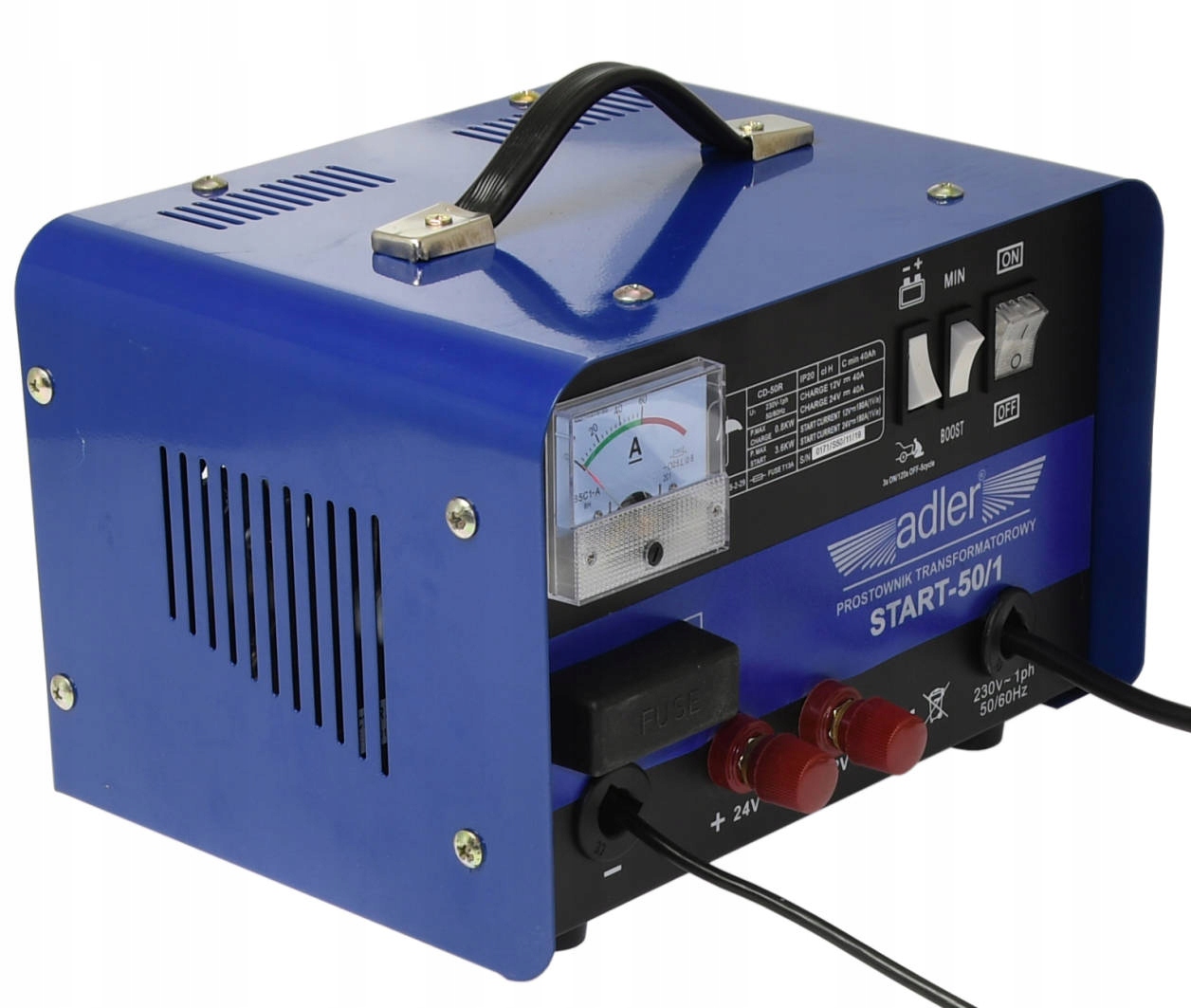 ADLER PROSTOWNIK TRANSFORMATOROWY ROZRUCH 12V 24V Waga produktu z opakowaniem jednostkowym 1 kg