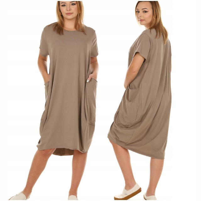 Moda Fresca F786 Duże Kieszenie włoska sukienka Oversize