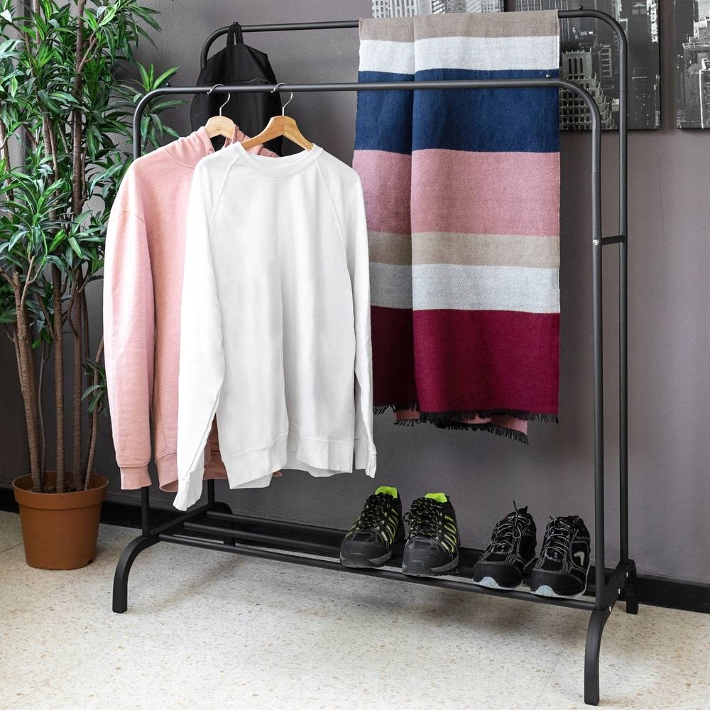 STOJĄCY WIESZAK PODŁOGOWY PODWÓJNY Z PÓŁKĄ NA BUTY Marka LAZYhome