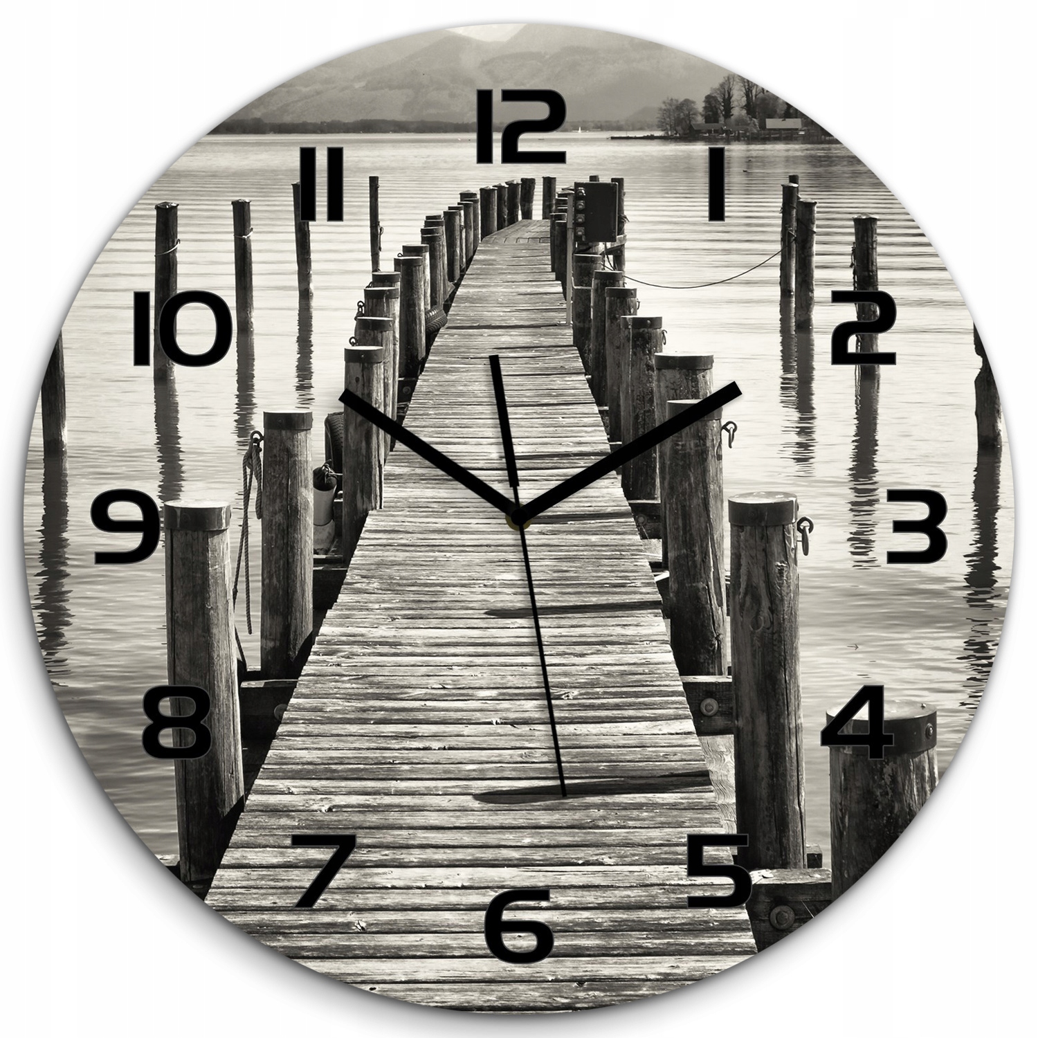 

Zegar ścienny ze szkła, duży Drewniane molo fi 60