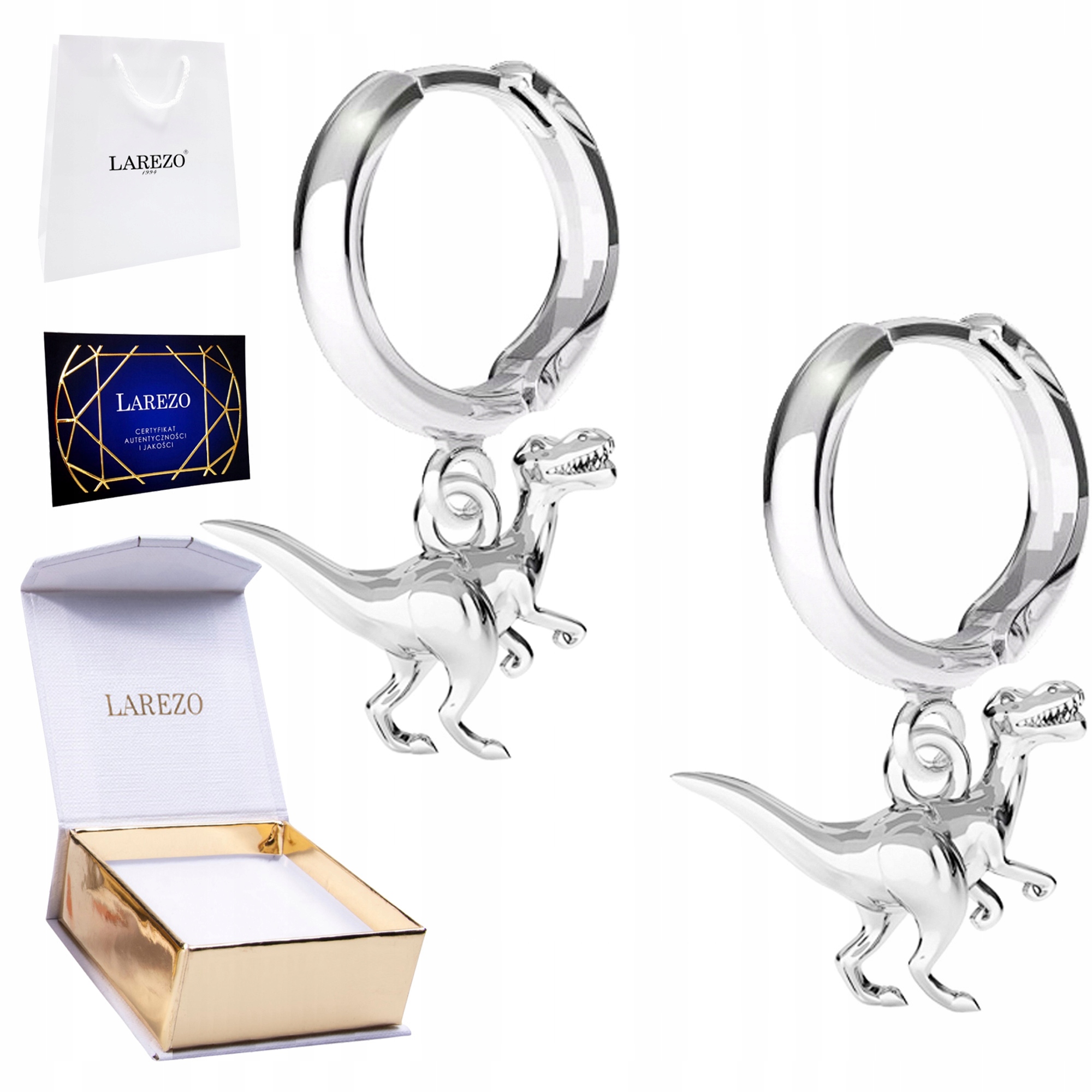 Krásné Stříbrné Náušnice 925 s dinosaurem na Biglu Lesklí dinosauři Stříbro