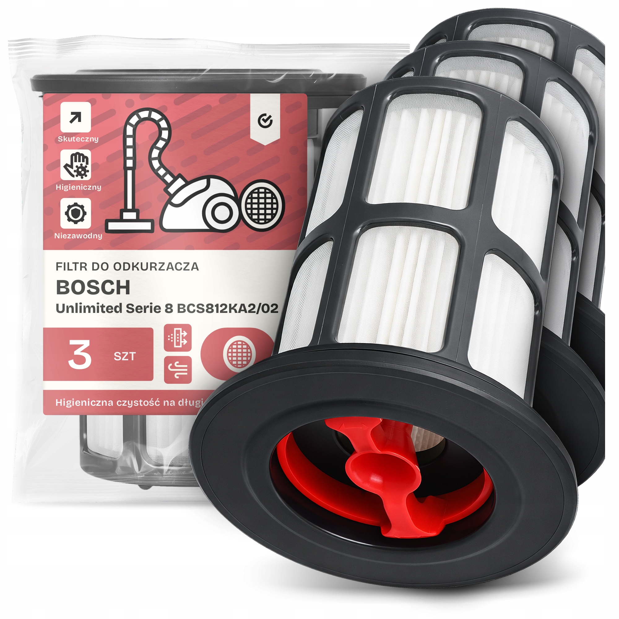 3x Filtr Pro Vysavač Bosch Unlimited Serie 8 BCS812KA2/02 Hepa Filtr Em-w