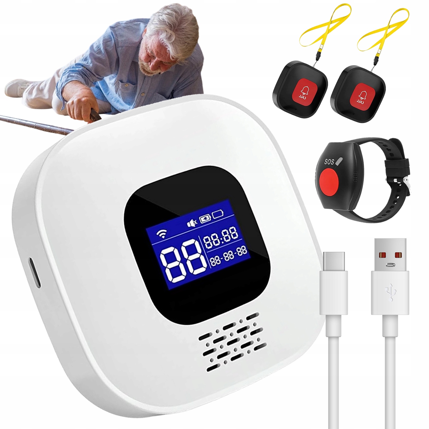 Alarmový Systém Omáčka Pro Seniory Sada 2 Tlačítek LCD 16 Zvonků