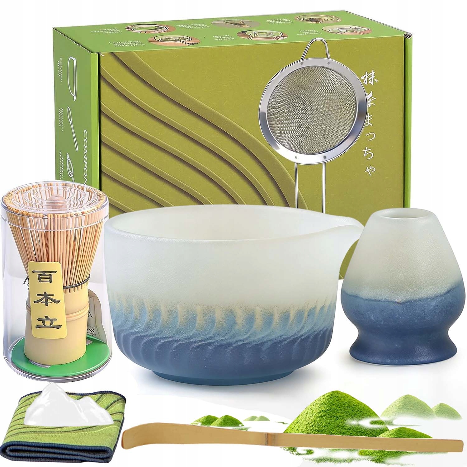 Zestaw Prezentowy Do Herbaty Matcha 7-CZĘŚCIOWY Zestaw Podstawka Łyżeczka