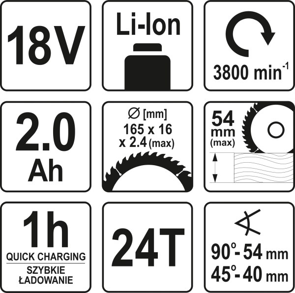 Kotoučová Pila 165 MM, 18 V, Sada 1X2 Ah, Nabíječka