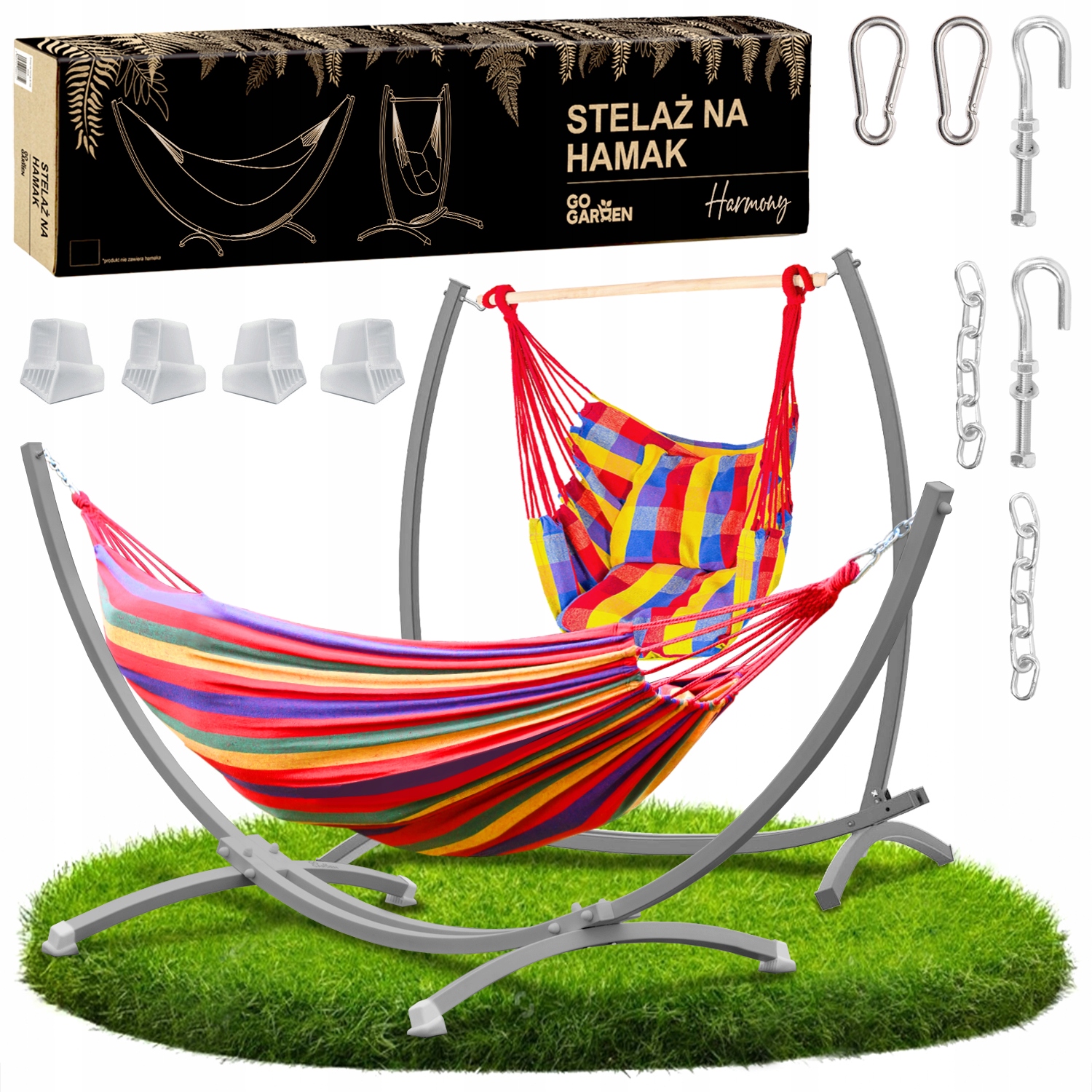 Hamak ze stelażem ogrodowy dwuosobowy stojak krzesło brazylijskie mocny