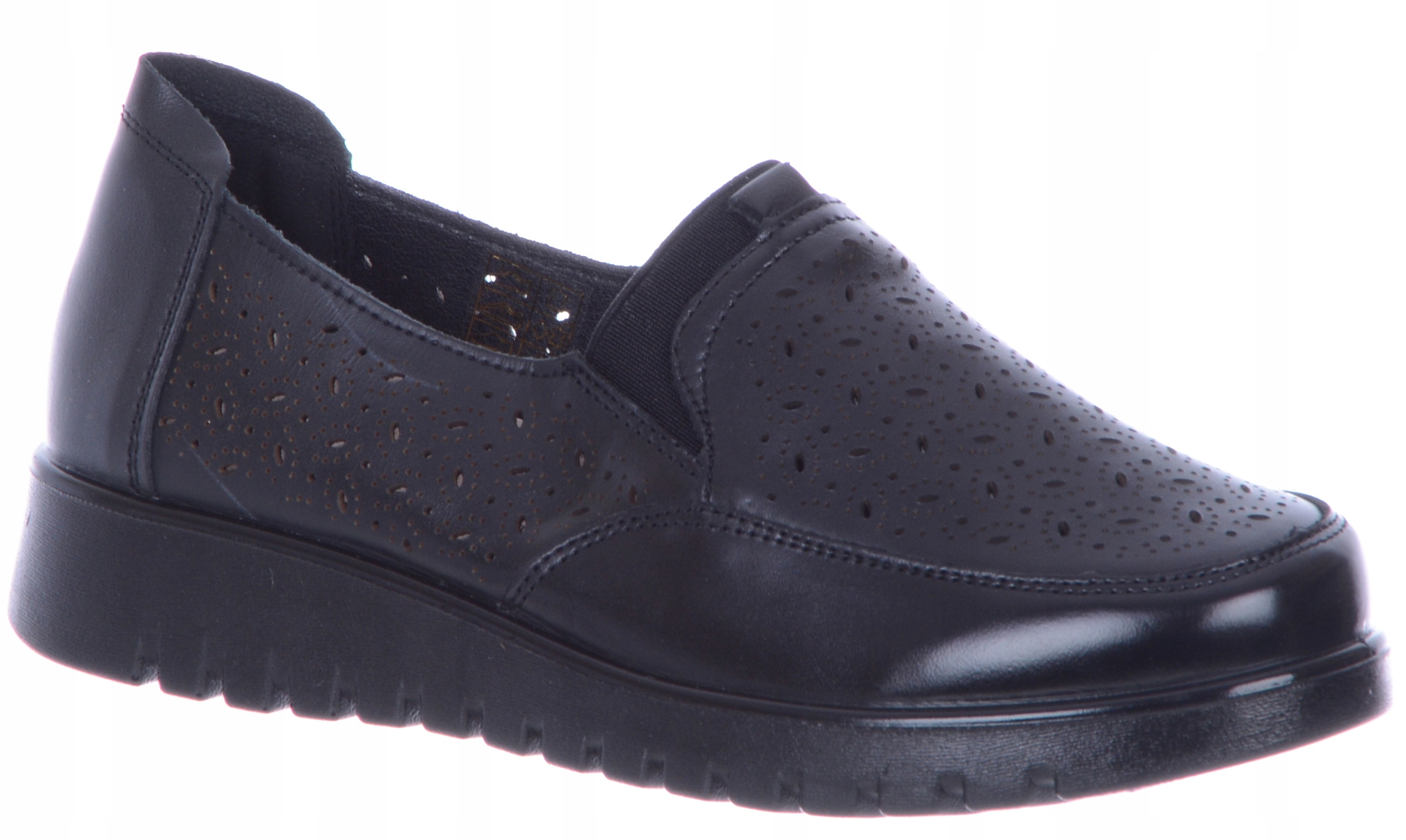 Černé Baleríny Kožené Mokasíny Dámské Ažurové na Platformě 36