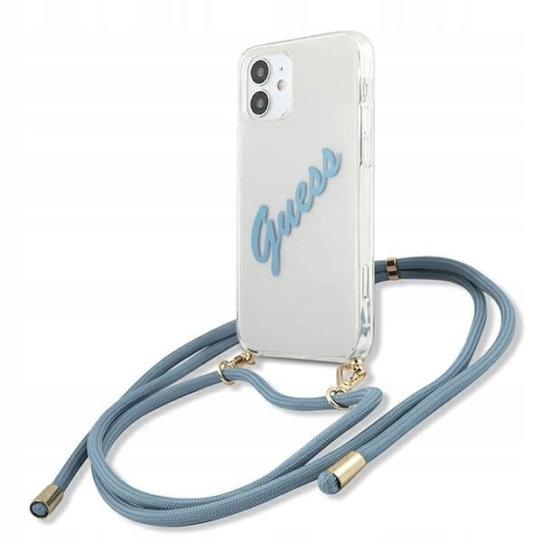 Etui Guess Script Vintage na iPhone 12 mini niebieskie