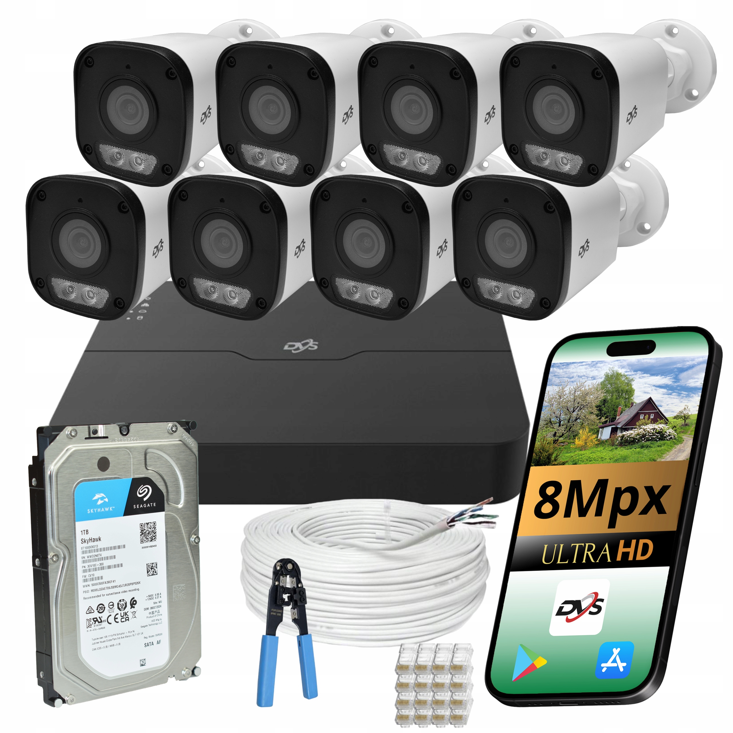 Venkovní kamery 4K Ip PoE monitorovací sada 8 kamer 8Mpx Dual Light 1TB