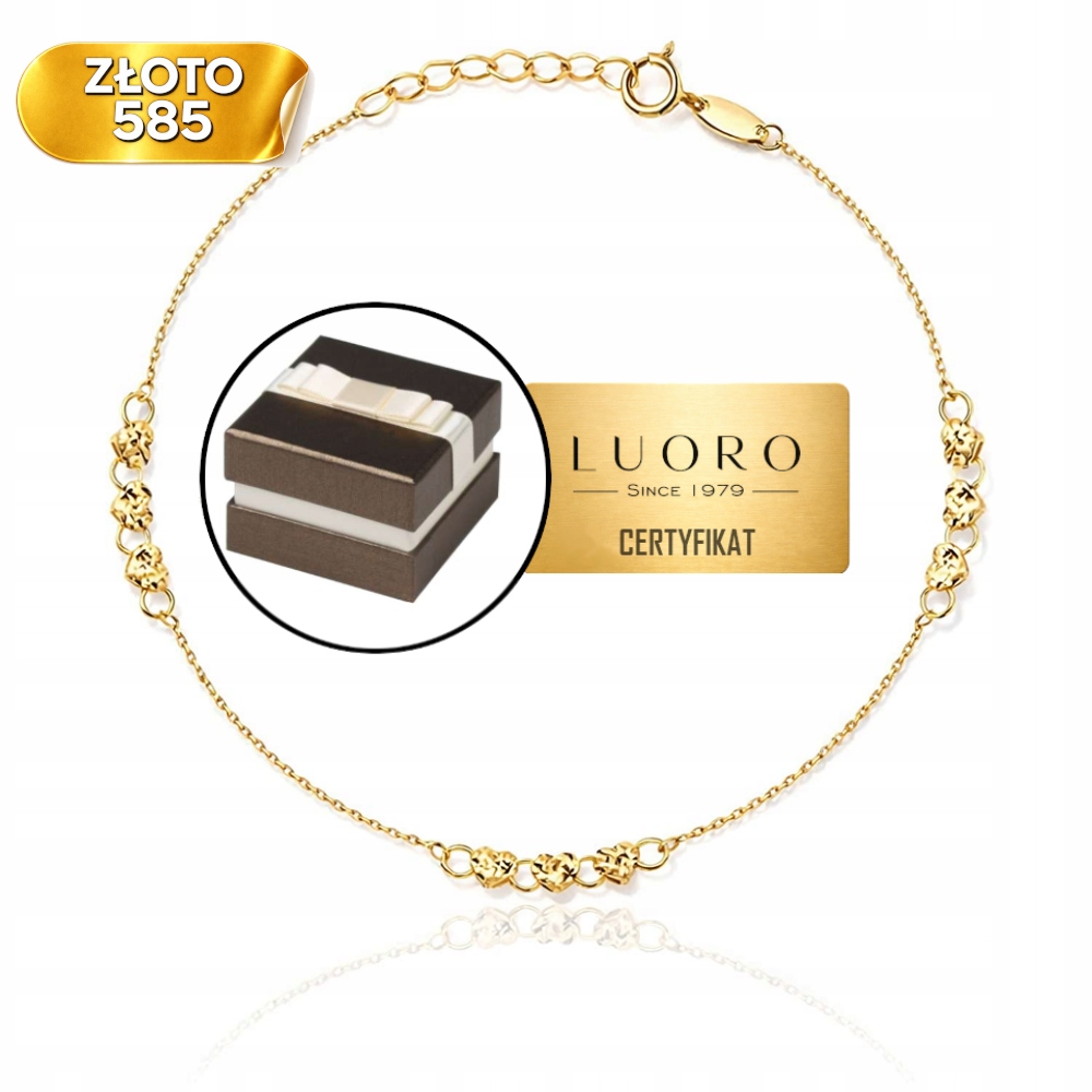 Zlatý Náramek 585 14K S Diamantovými Srdíčky 17 CM, Nastavitelný