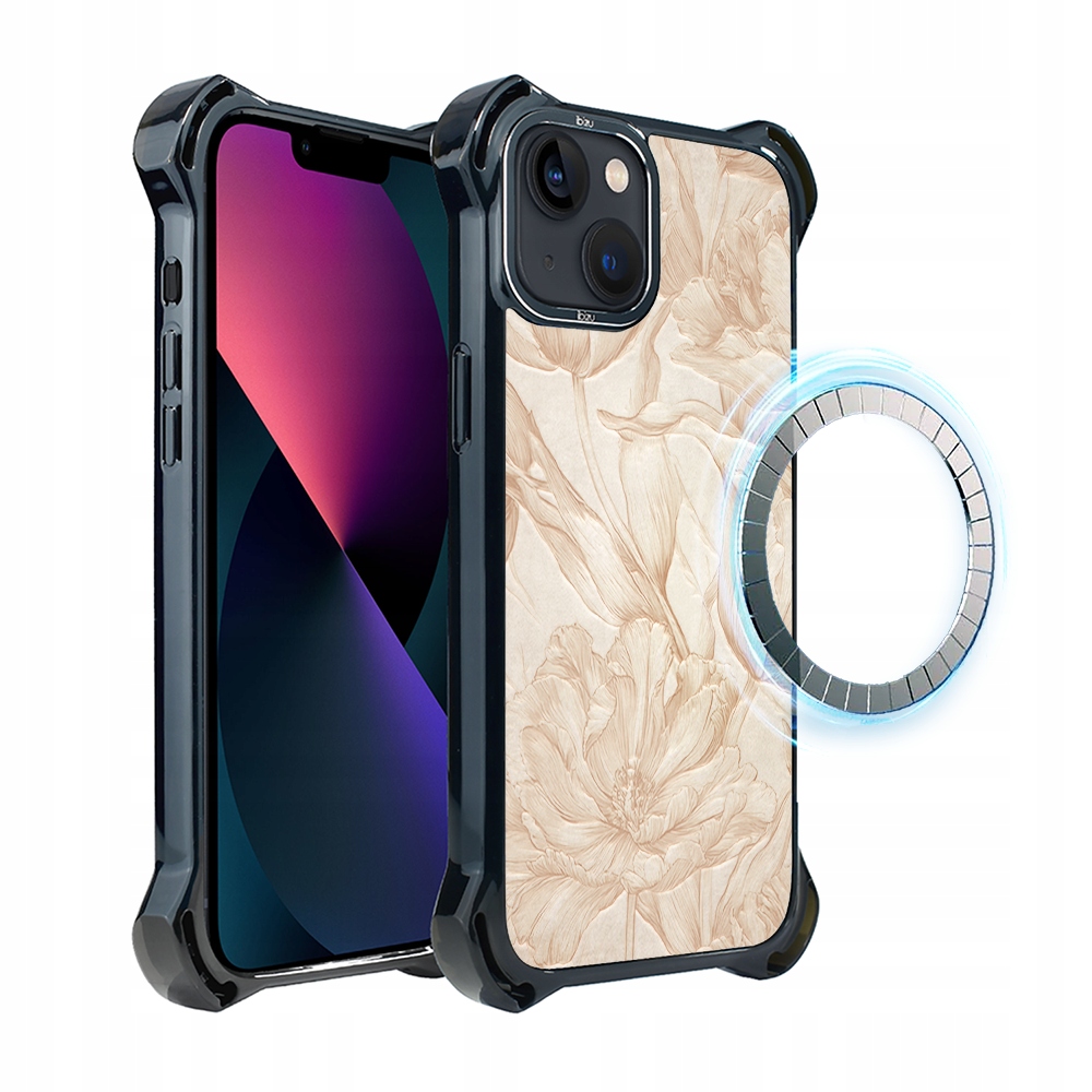 Pouzdro pro iPhone 13 Ibizu DropGuard Ultra s MagSafe, botanický biskvit