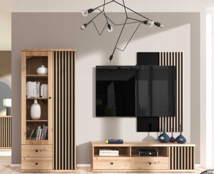 Meble do salonu loftowa witryna CALI C2 artisan Kolor mebla dąb artisan