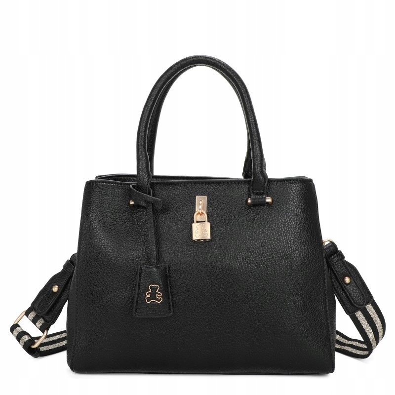 Lulucastagnette Dámská kabelka Kufřík přes rameno černá kožená s přívěskem