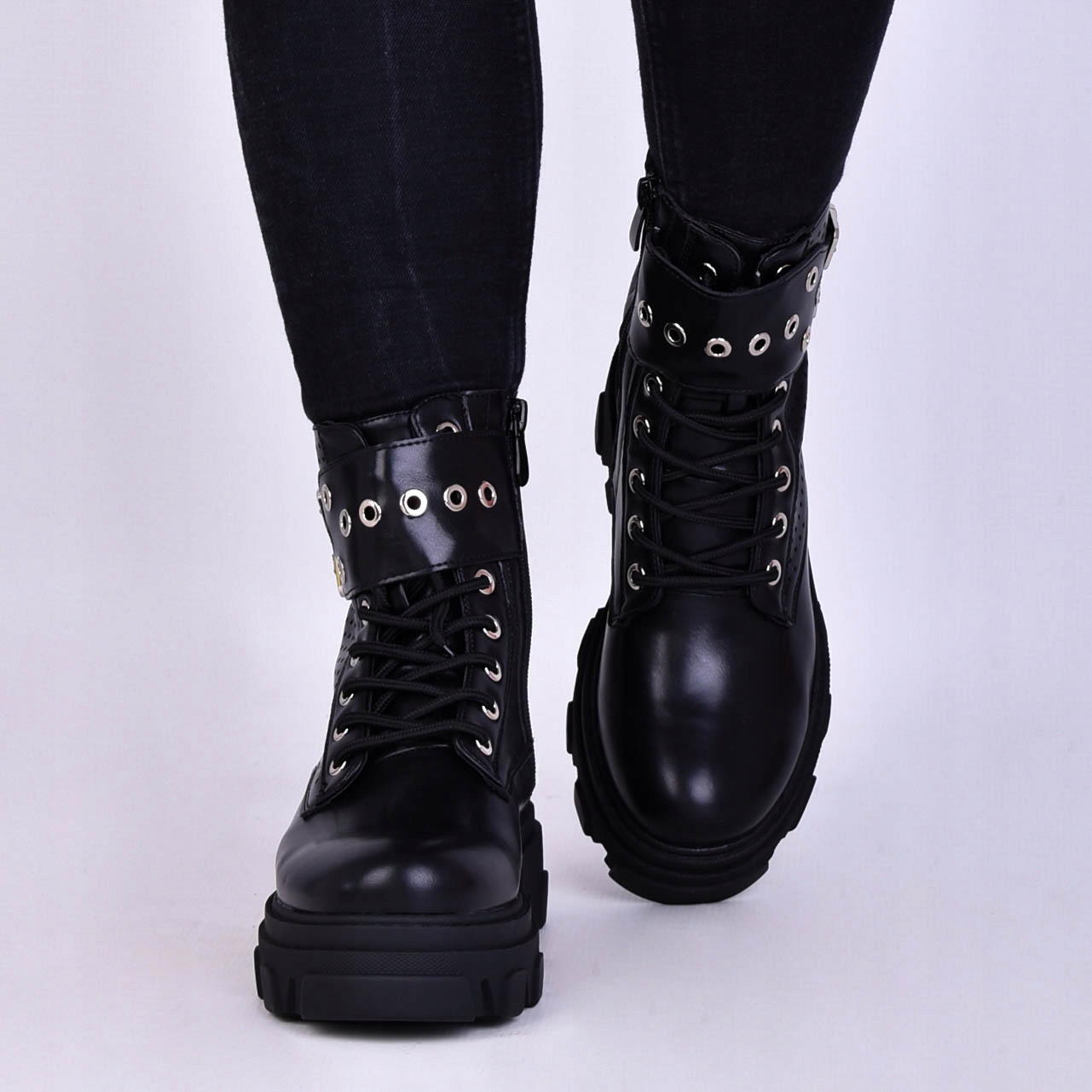 GLANY DAMSKIE WORKERY SKÓRZANE AŻUROWE CZARNE Rozmiar 37