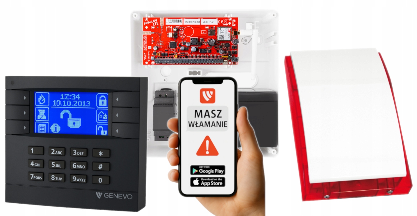 System Alarmowy Genevo PRiMA64LTE Zestaw Do Domu LCD Gsm Lte App Syrena