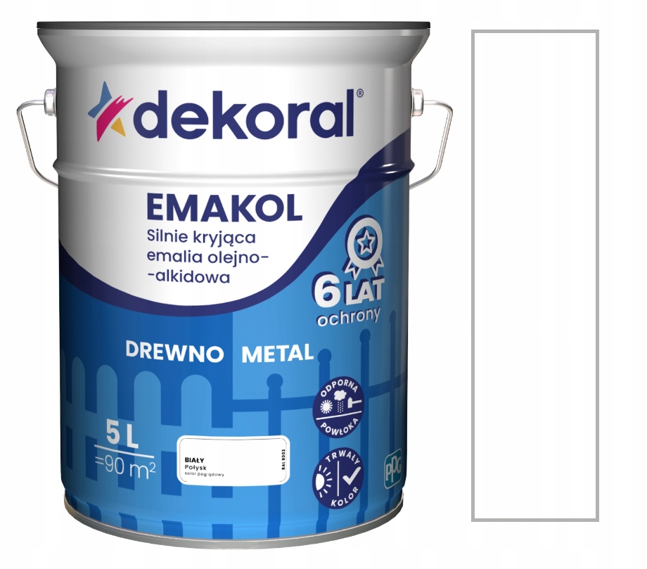 EMAKOL STRONG EMALIA DO DREWNA I METALU BIAŁY POŁYSK 5L RAL 9003