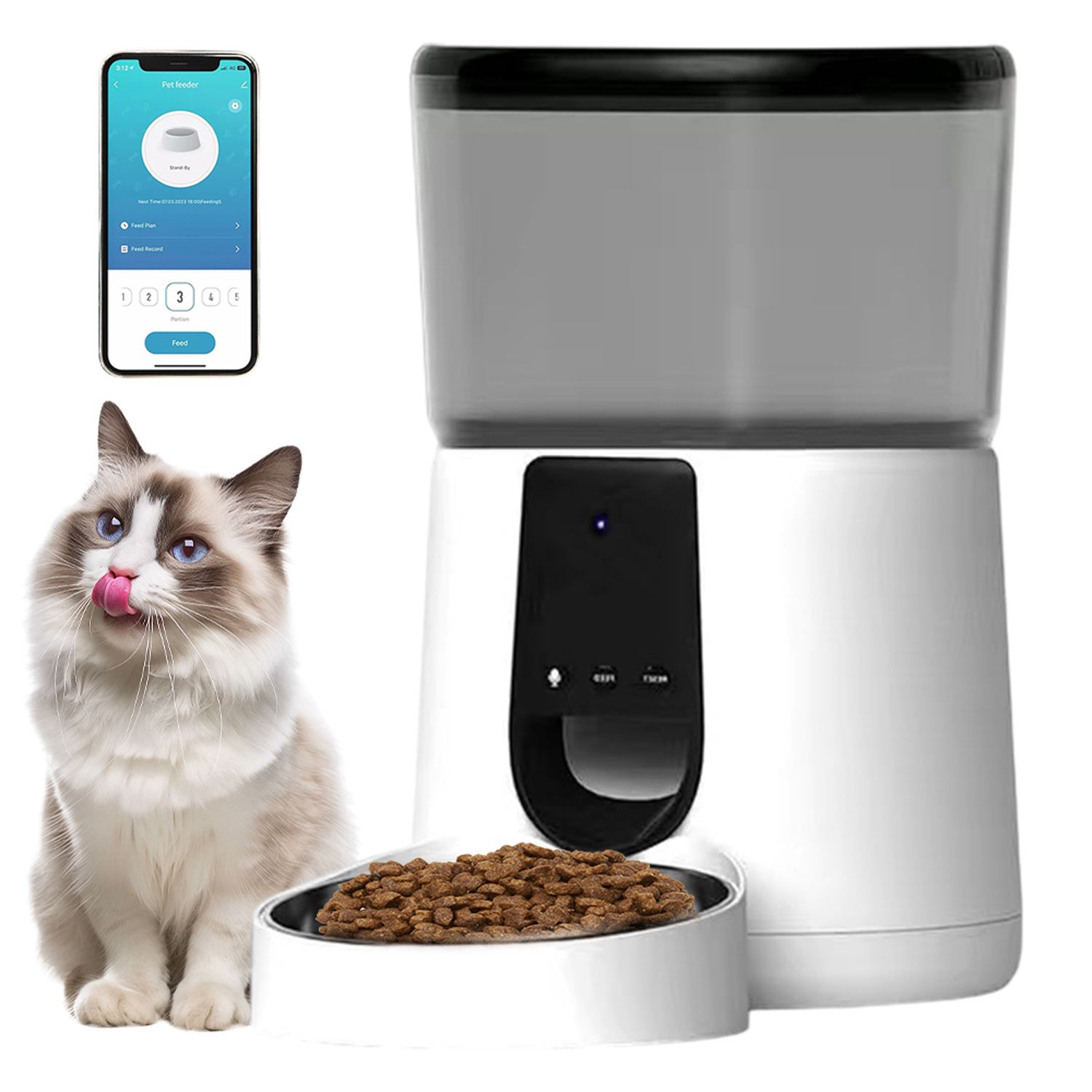 Levně Bezdrátový Dávkovač Krmiva 2.4G Wifi Automatický Pro Kočky Psa S Hlasovým