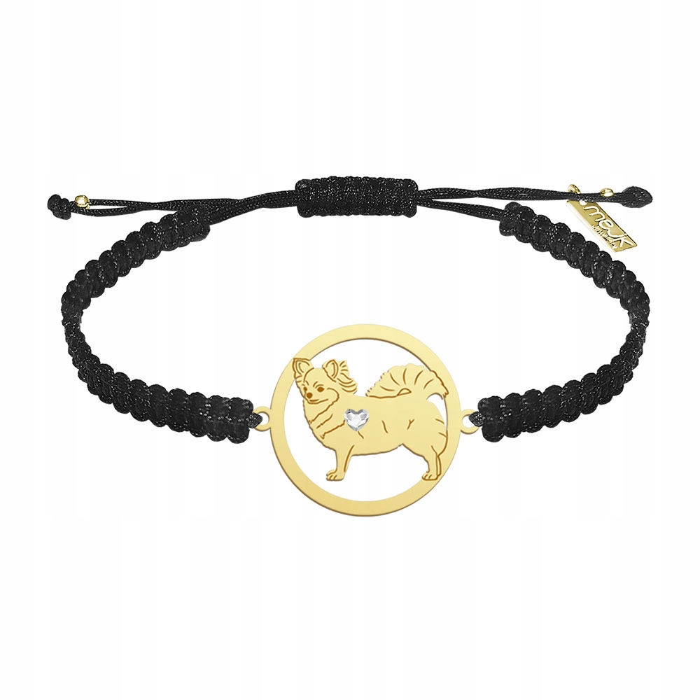 Zlatý náramek s psem Chihuahua 925 Makramé Gravírování Bonus