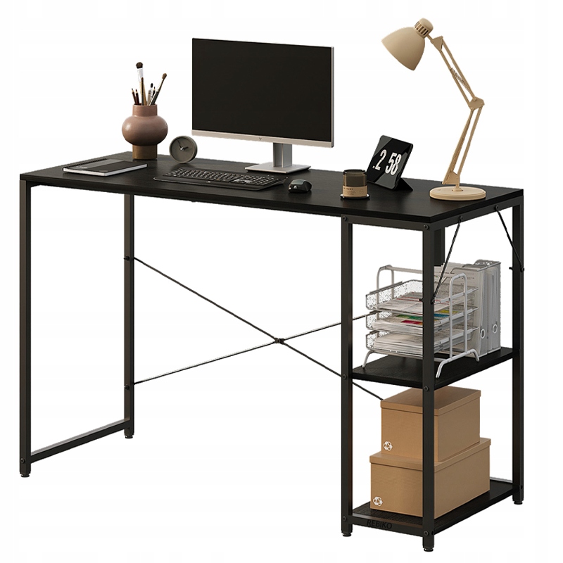 Počítačový Stůl Loft Černý Moderní S Policemi Industriální 120