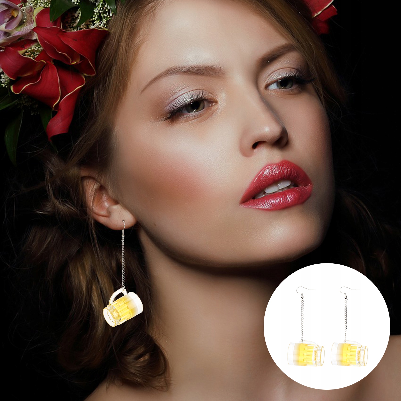 KOLCZYKI KUFER PIWA NOWOŚĆ ŁAŃCUCH Materiał Inny