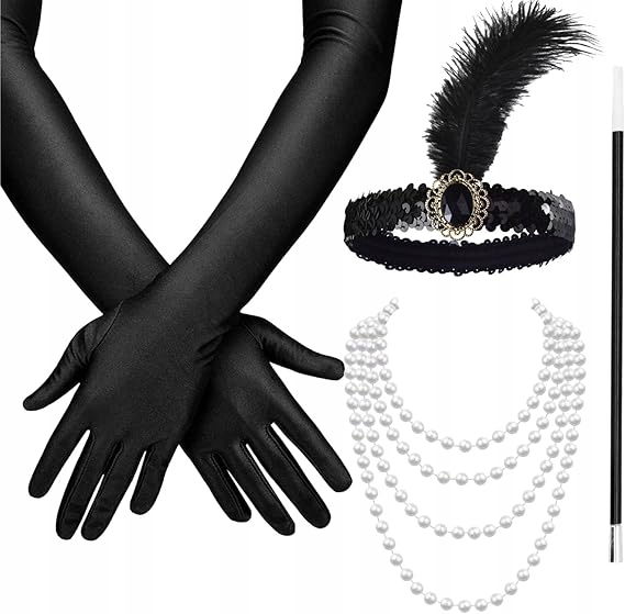 ZESTAW AKCESORIÓW DO KOSTIUMU LATA 20 GATSBY RĘKAWICZKI PERŁY