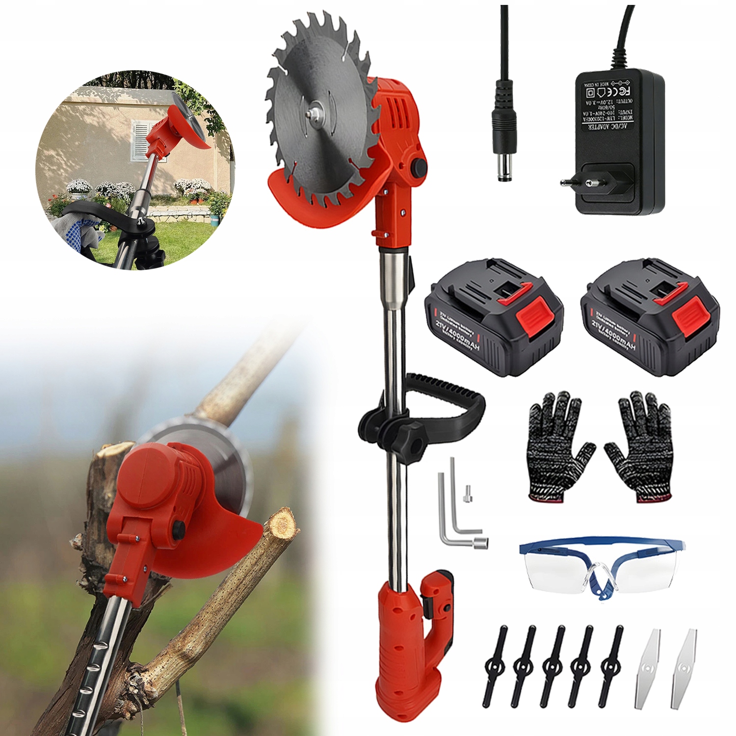 Elektrická Bezdrátová Sekačka 21 V, 3 Typy Čepelí, Nastavitelná Rukojeť