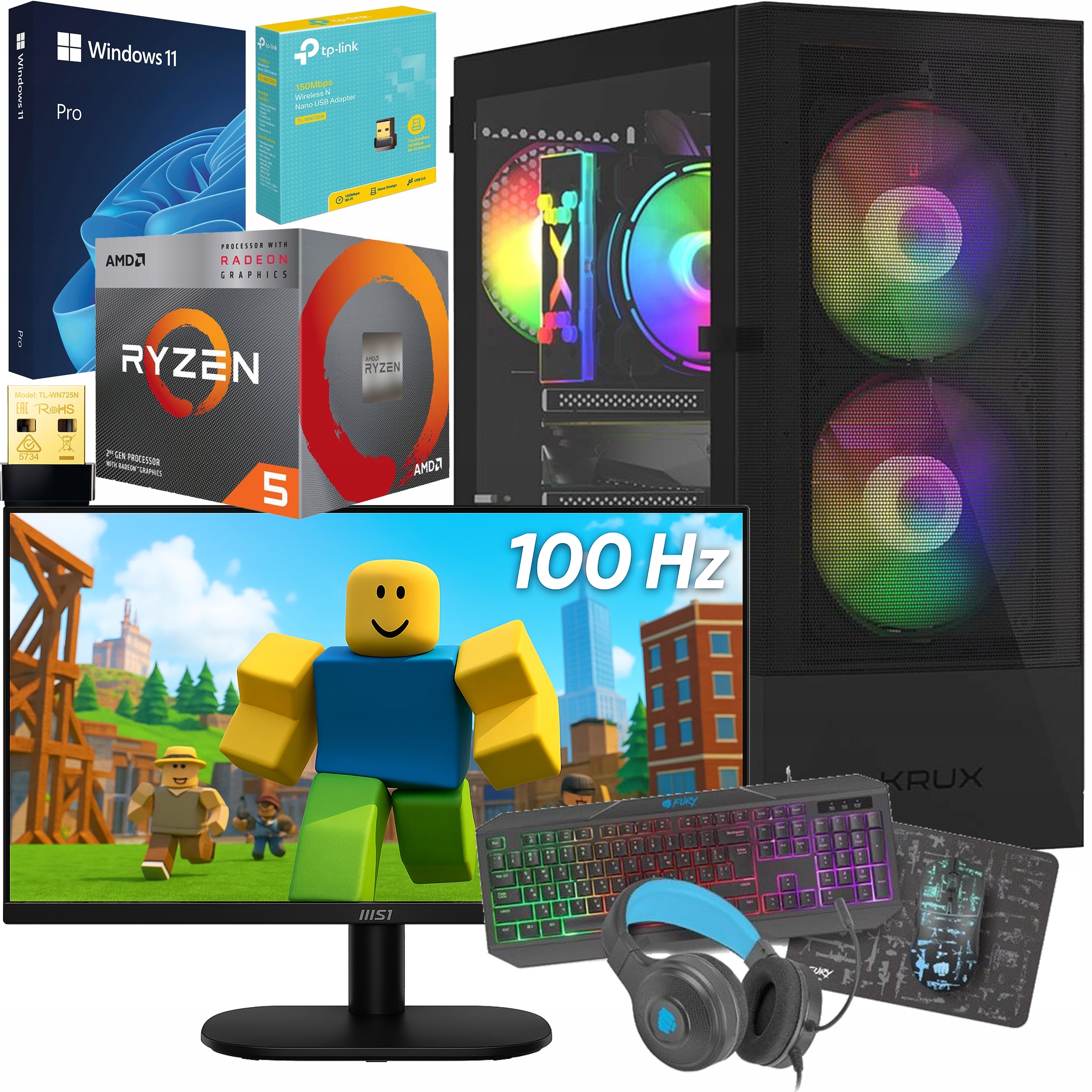 Zestaw Komputer Do Gier Ryzen 5 32GB Ram 1TB M.2 NVMe Windows 11 Komplet