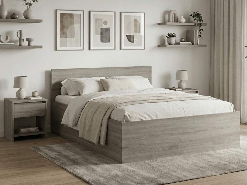 Postel Sofia 140×200 cm, dub lanýž bez roštu, matr. Somnia 18 cm