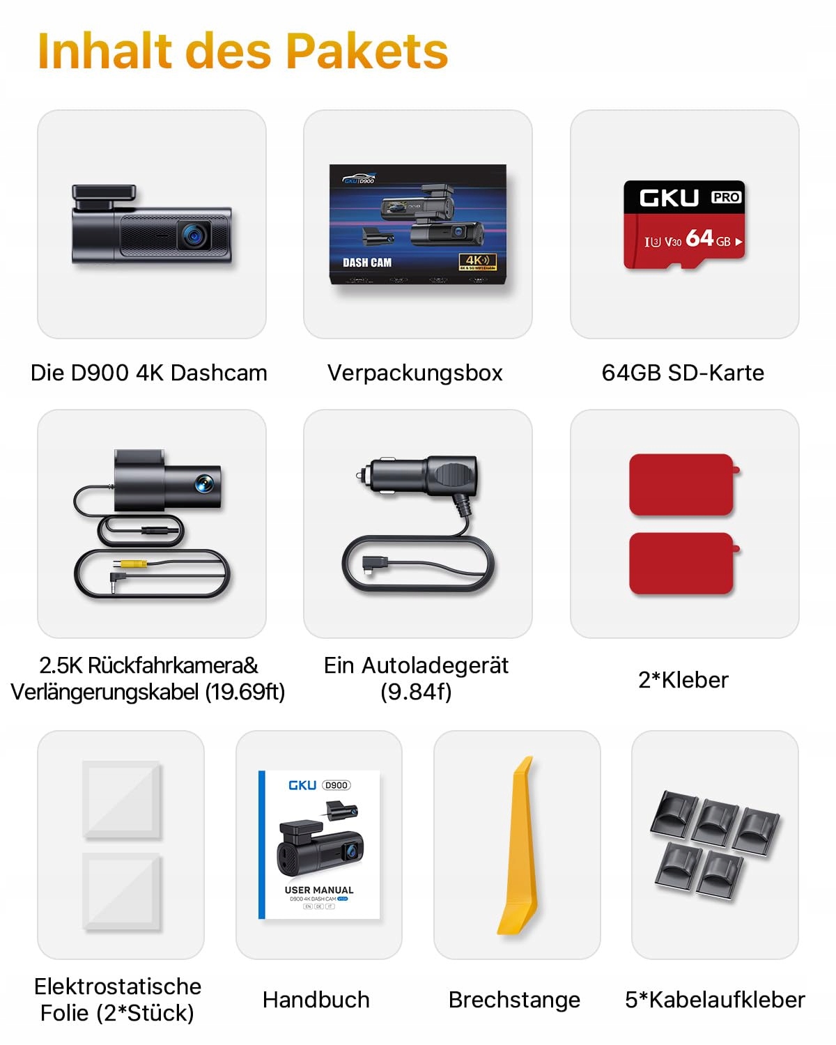 GKU Kamera Samochodowa 4K 2.5K Przód Tył WiFi GPS 64GB STARVIS Nocna — miniatura 9