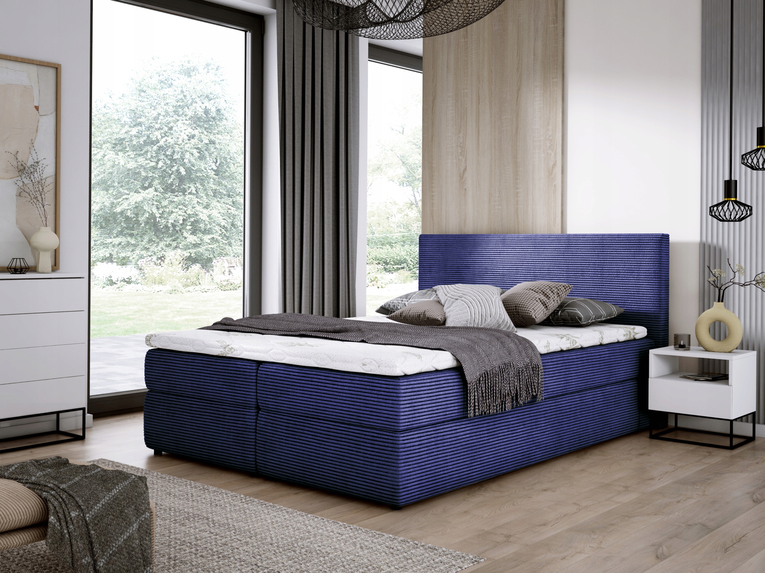 Postel s matrací bonell Simple 180 modrá, manšestr, kontinentální postel