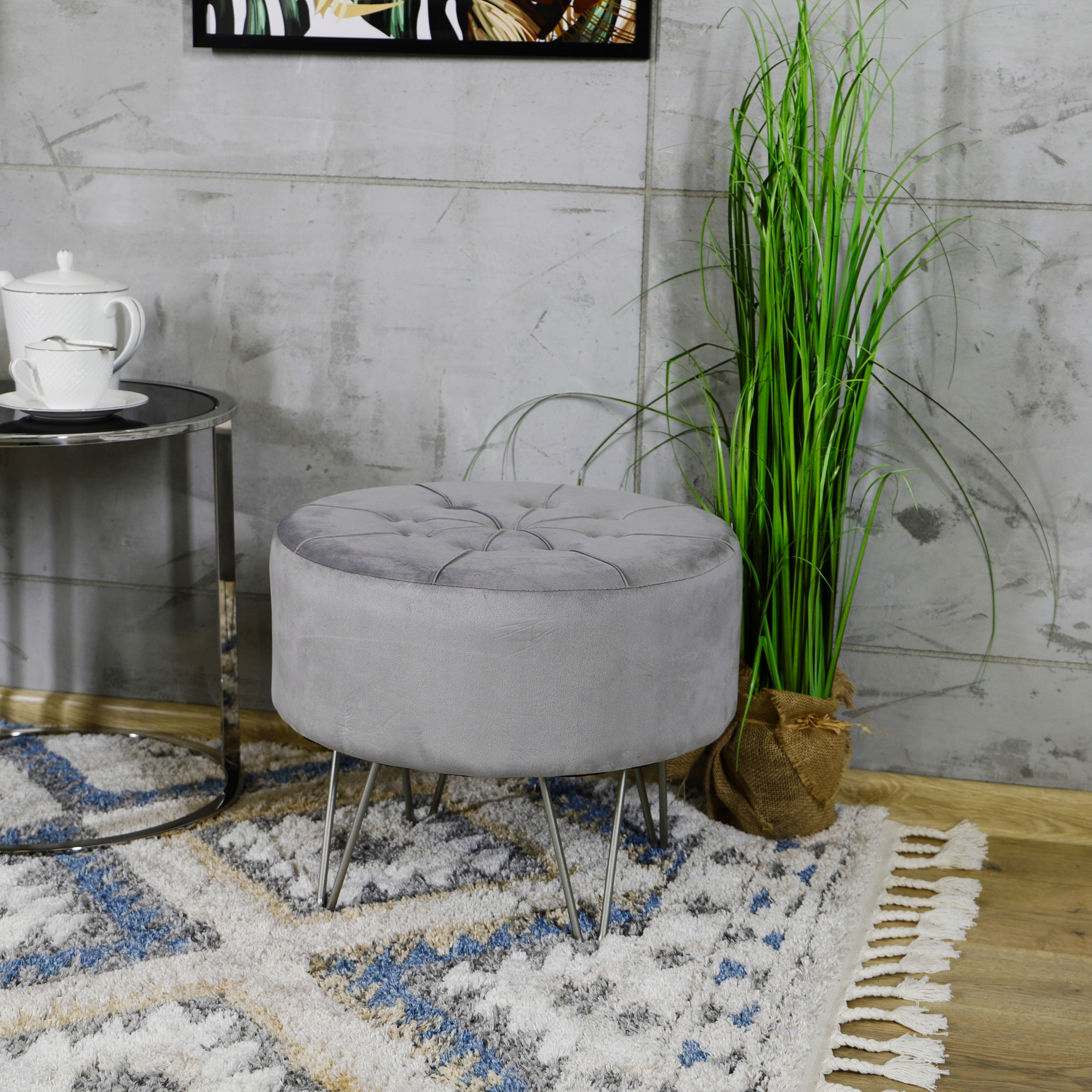 Nowoczesna szara okrągła pufa siedzisko 47x38cm Kod producenta MSP32LIGHT GREY