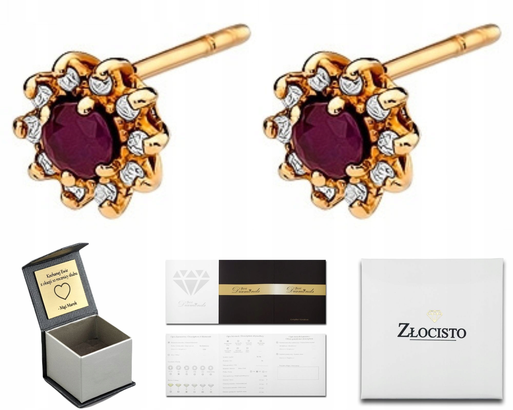 Náušnice Z Růžového Zlata Rubín A Brilianty