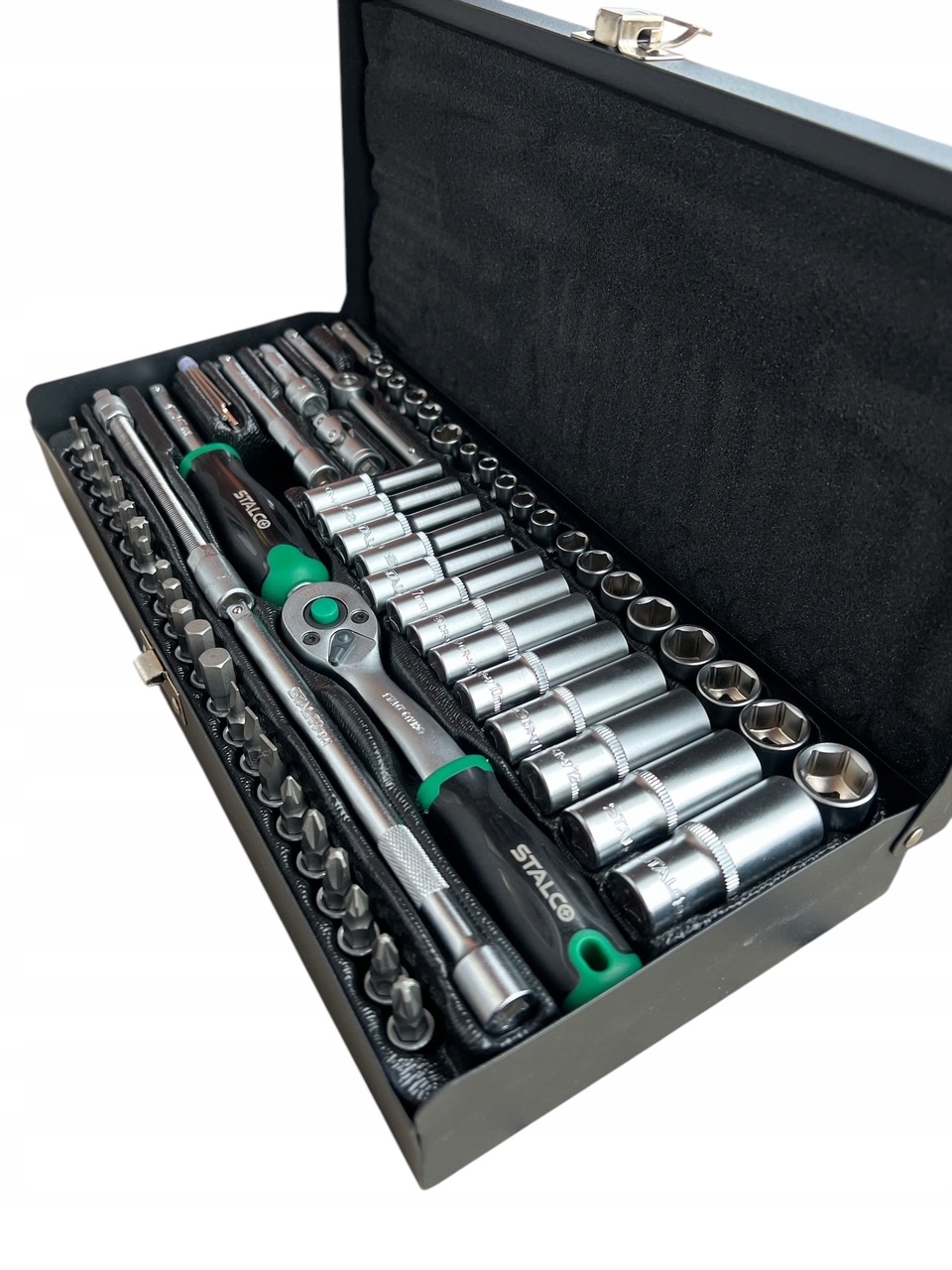 STALCO ZESTAW KLUCZY NASADOWYCH Z GRZECHOTKĄ 1/4” 67 ELEMENTÓW METALOWY BOX