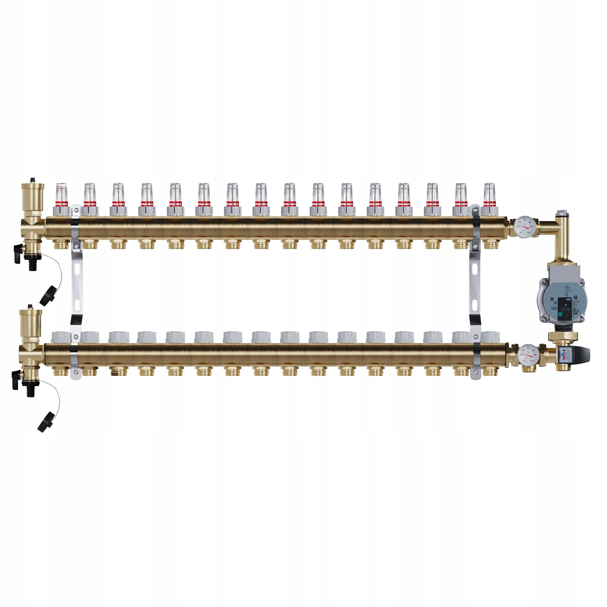 Rozdělovač pro podlahu 16 sekcí mosazný pro vytápění Čerpadlo Wilo