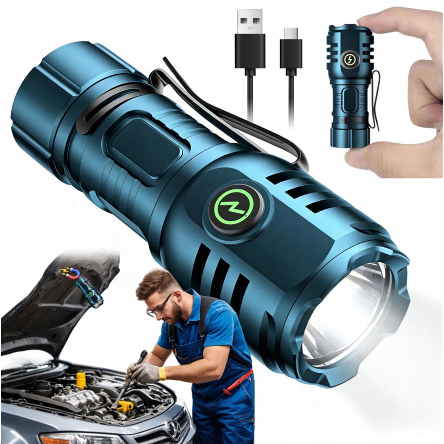 Mała Latarka Led Edc Akumulator Usb-c Mocna Magnes Na Czytnik Sos