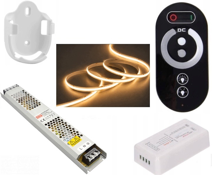 Zestaw 20m Taśma Cob 9600 Led Biały Ciepły 3000K Pilot Rf Zasilacz 24V