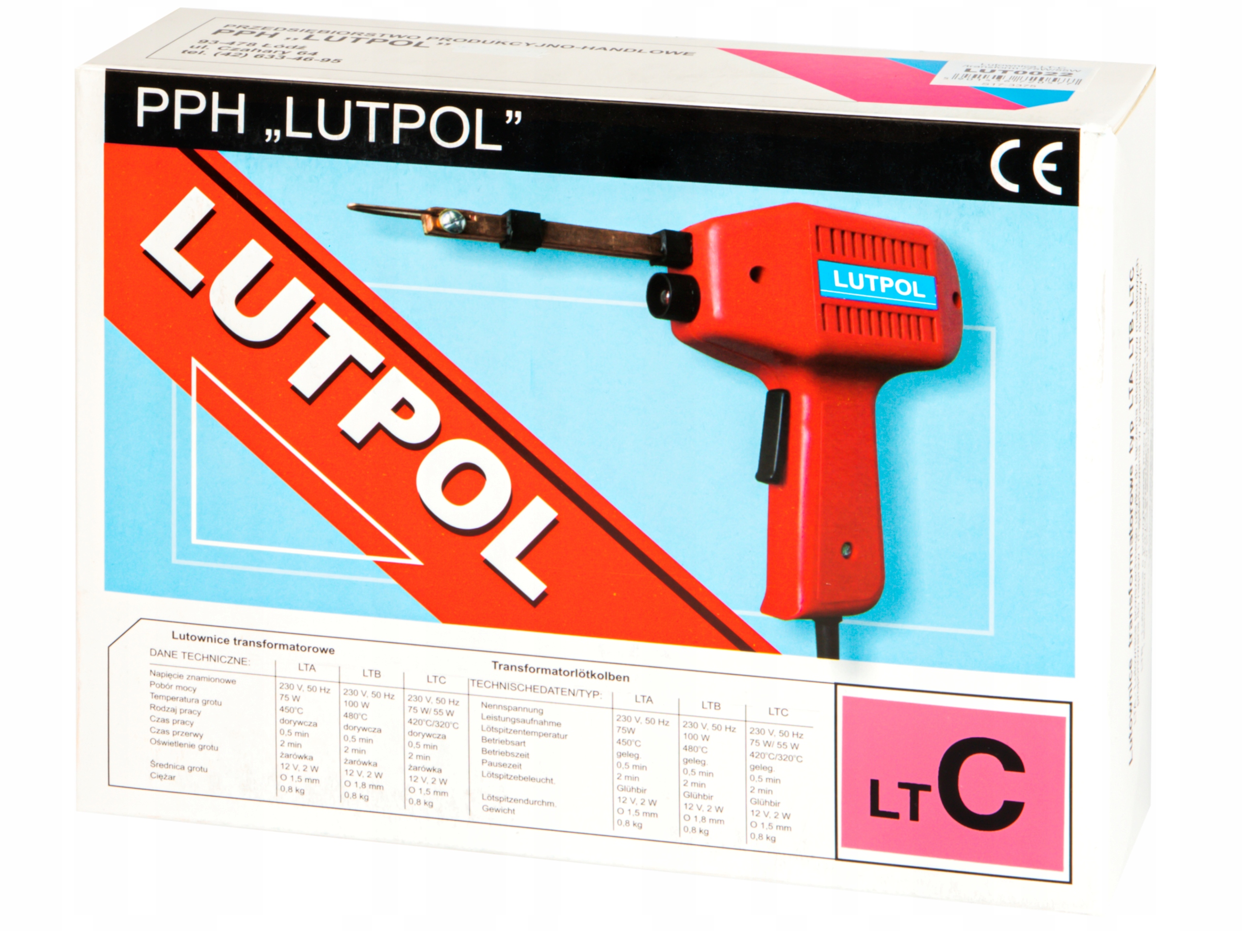 LUTOWNICA TRANSFORMATOROWA PISTOLET LUTPOL LT-C 55/75W REGULACJA LED GROTY Moc 75 W