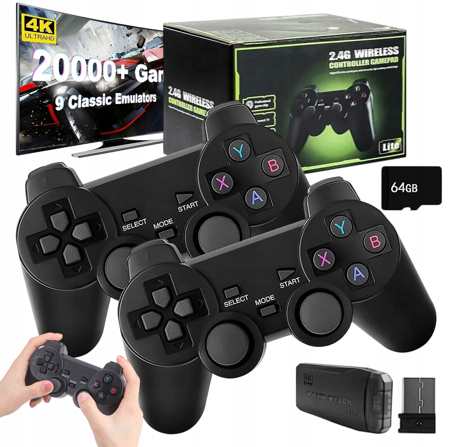 Konsola Gra Telewizyjna Tv Retro Bezprzewodowa 2 Pady 20000GIER +karta 64GB