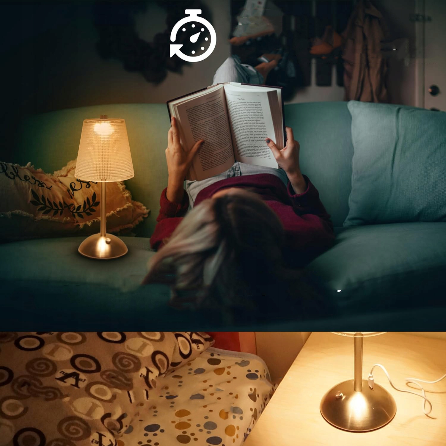 LAMPKA NOCNA LED BEZPRZEWODOWE PRZYCIEMNIANIE 3 KOLORY DOTYKOWA Zasilanie akumulatorowe