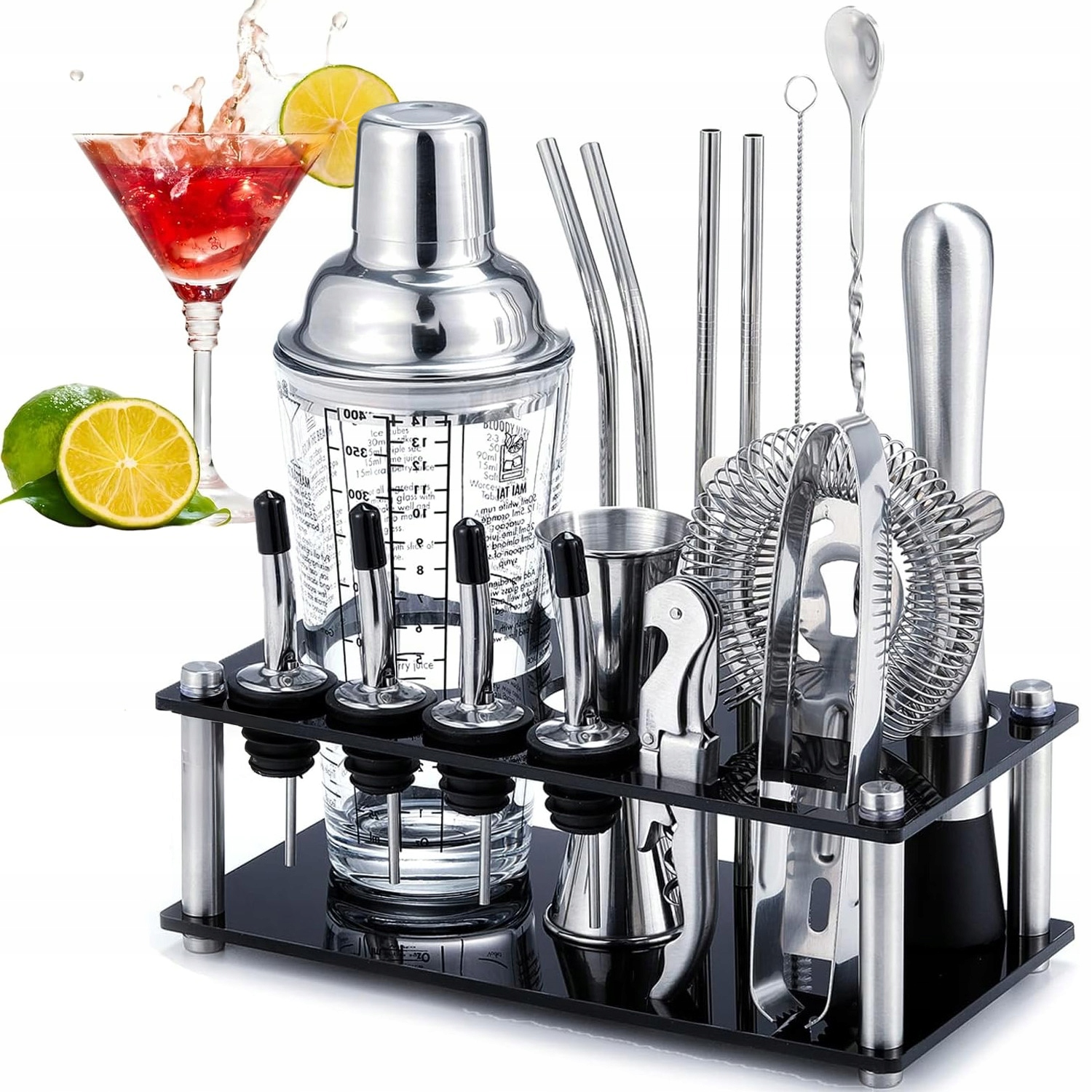 Profesionální Barmanský Set Na Nápoje Shaker 17 Kusů 400 ML Stojan