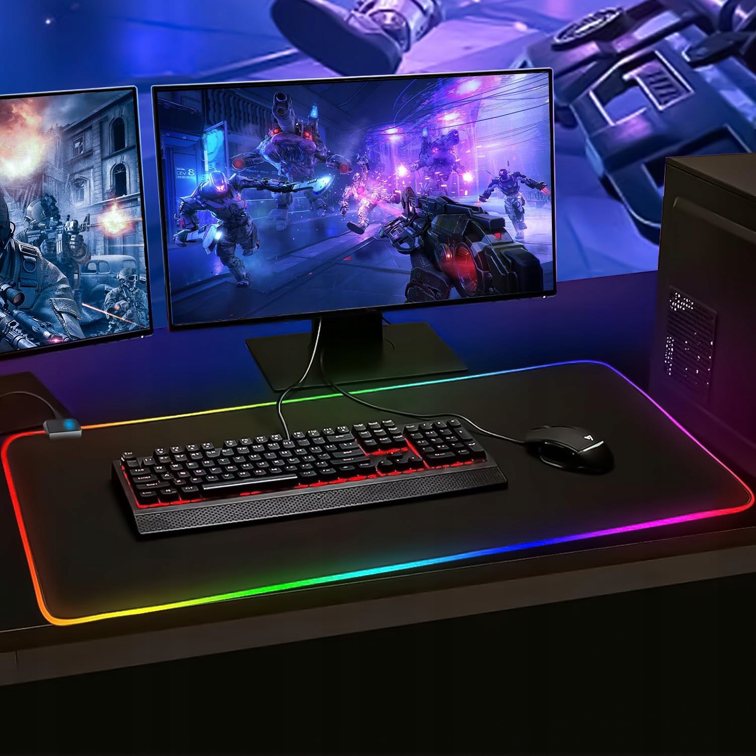 RGB Gaming Pad 900x400mm XXL 14 LED Wodoodporna Podkładka — miniatura 8