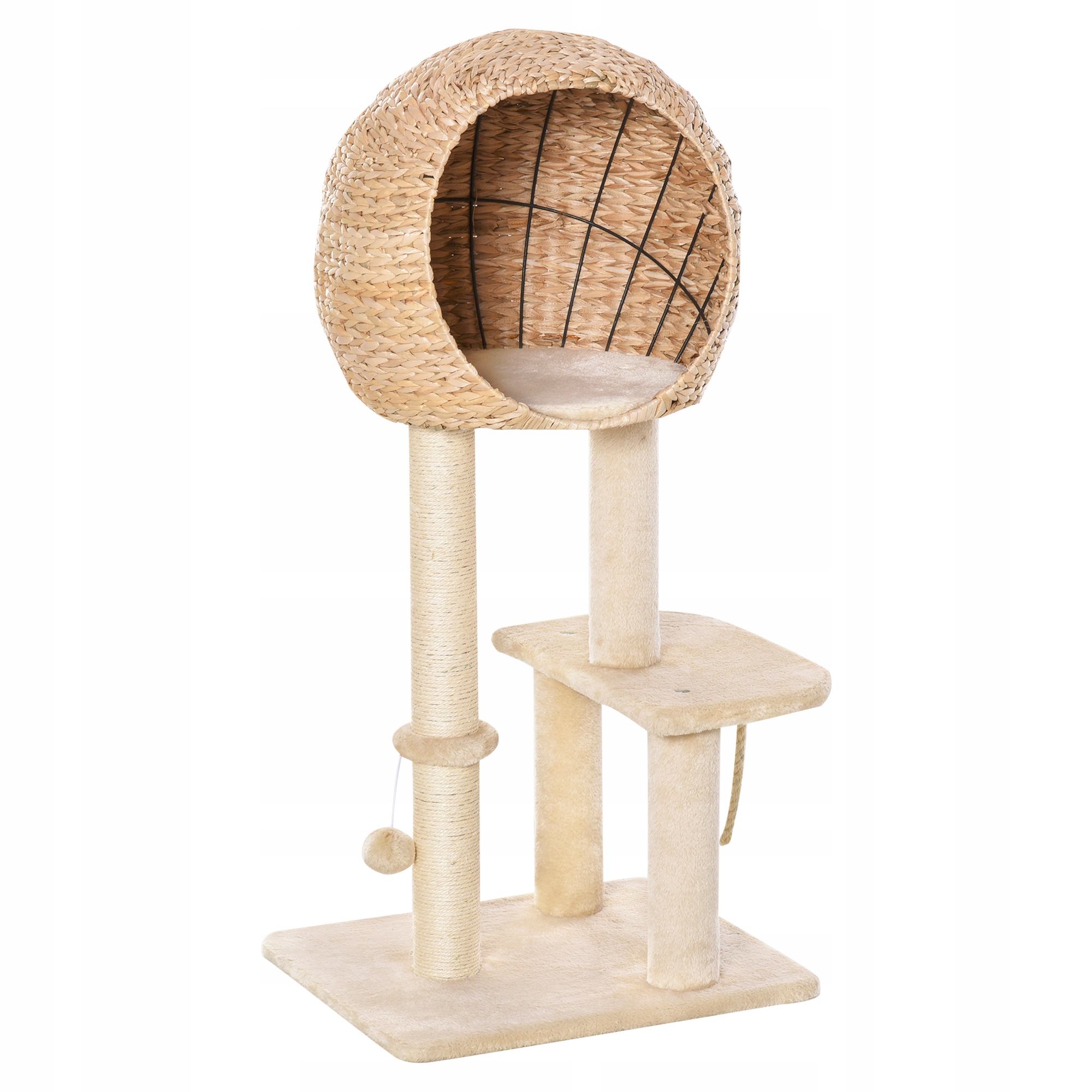 Velké škrabadlo pro kočky, pelíšek, škrabadlo s domečkem, bouda, škrabací sloupky, 80 cm