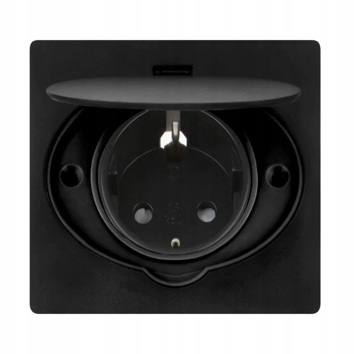 Černá hermetická venkovní podomítková elektrická zásuvka Ip44 Schuko