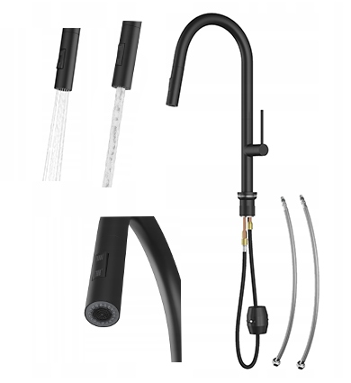 Kuchynská batéria čierna Vaya s výsuvným výtokom, stojanový kuchynský kohútik