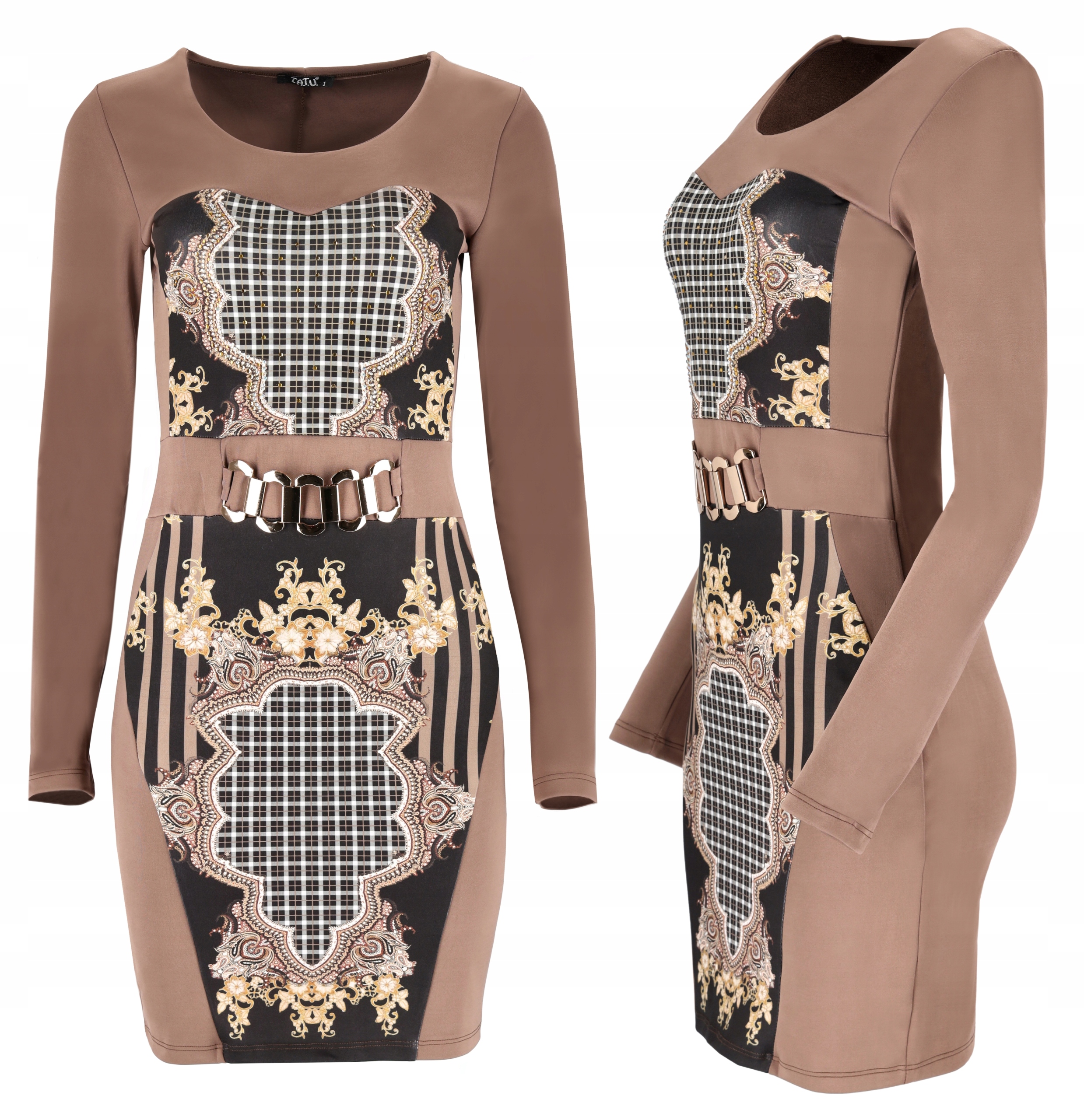 Přiléhavá Koktejlová Šaty Z Viskózy S Ozdobami Elegantní Béžová M