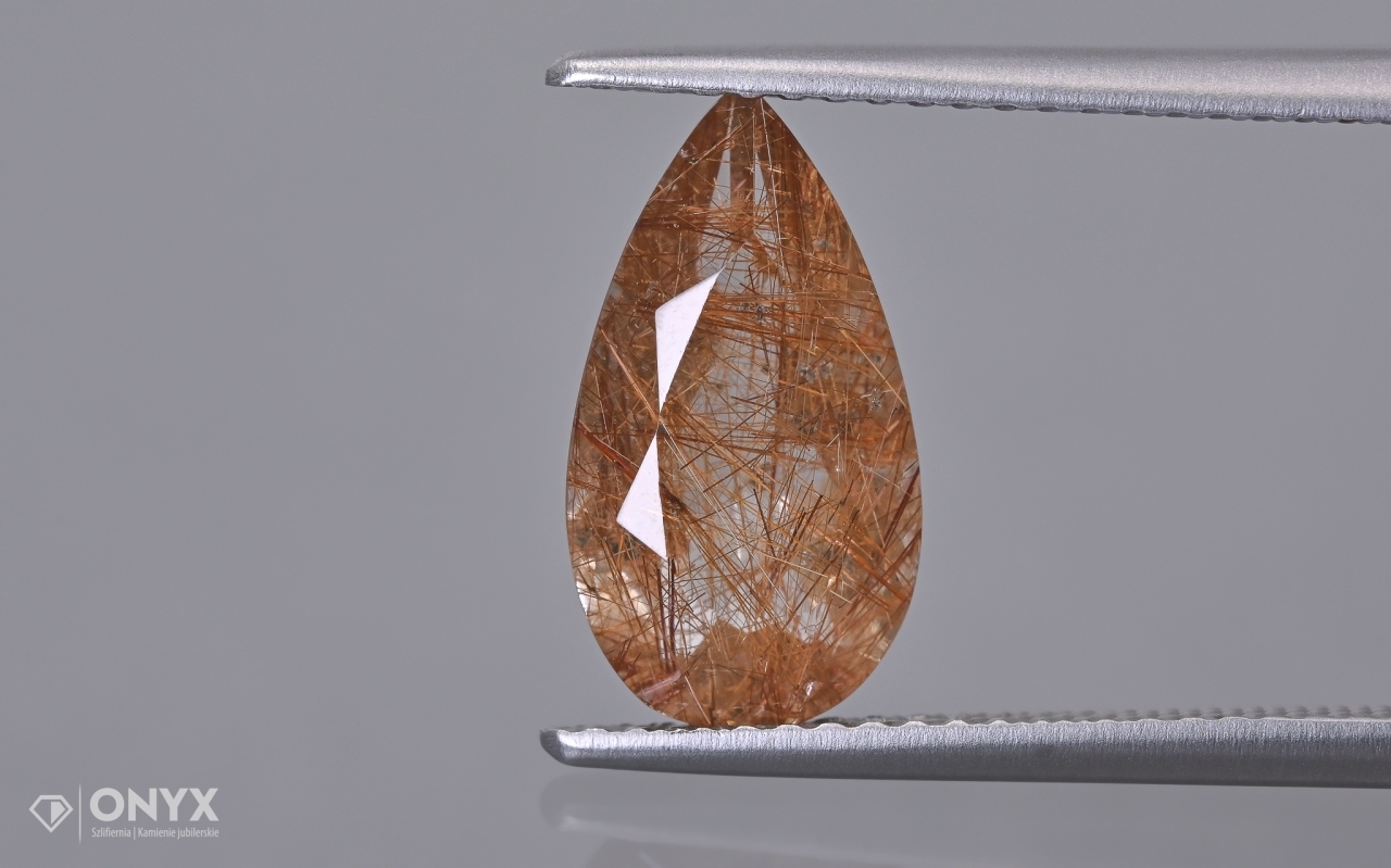 Křemen s rutilem fazetovaná slza 13x7 mm