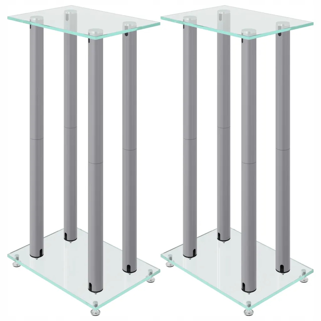 Stojaki pod głośniki z hartowanego szkła i aluminium, srebrne, 35x25x75