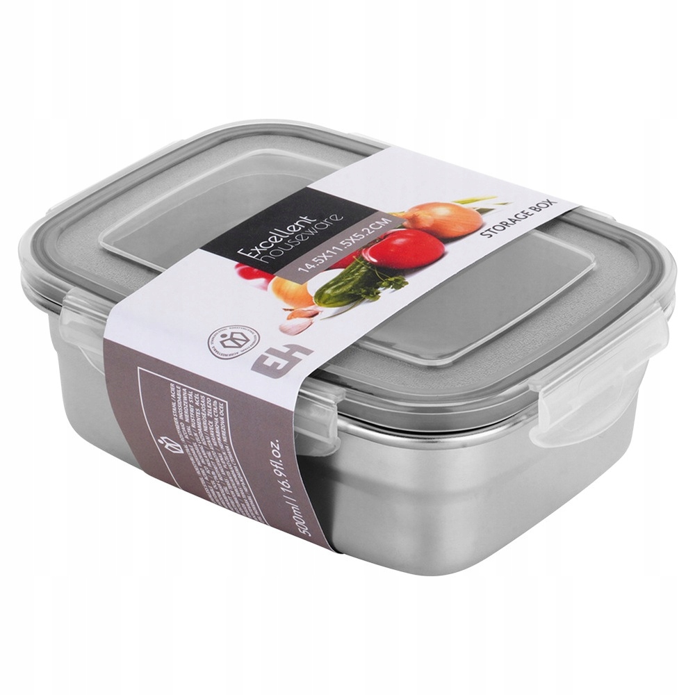 ACÉL ÉTELTÁROLÓ DOBOZ FEDÉLLEL UZSONNÁS DOBOZ TÖMÍTÉSSEL Űrtartalom 500 l